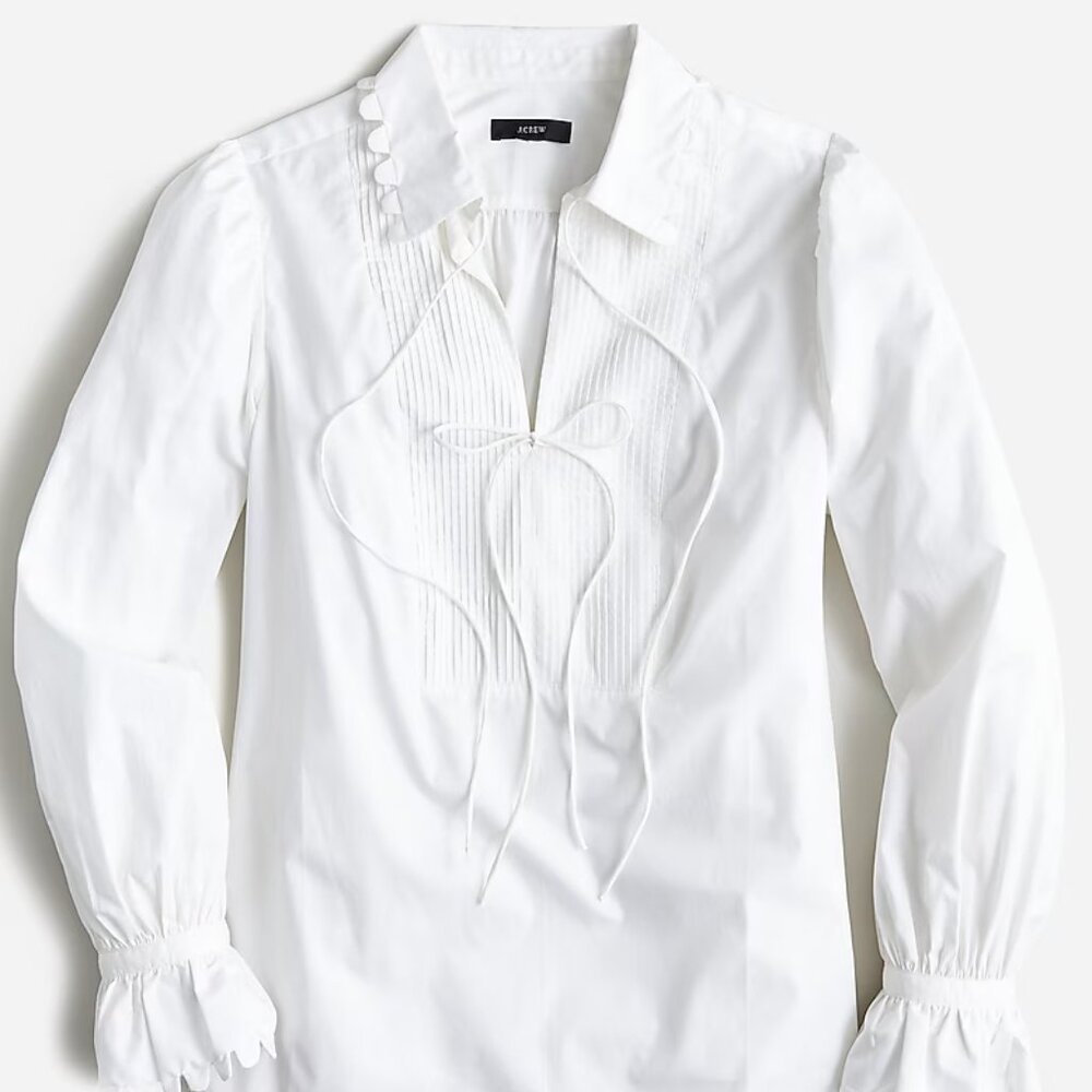 J. Crew Scalloped Cotton Poplin Popover Tie-Front Top